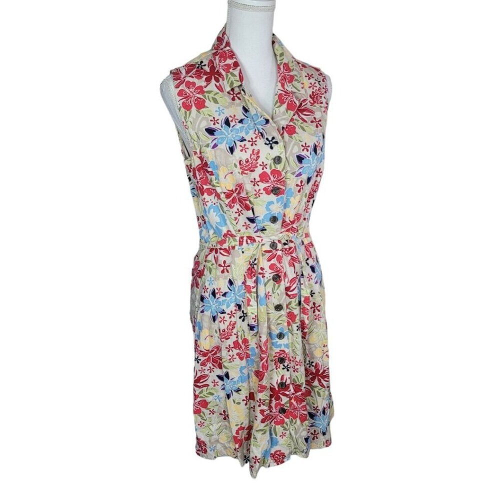 Christopher & Banks Dress Collar Sleeveless Floral Bright Womens 12‎ Button Down